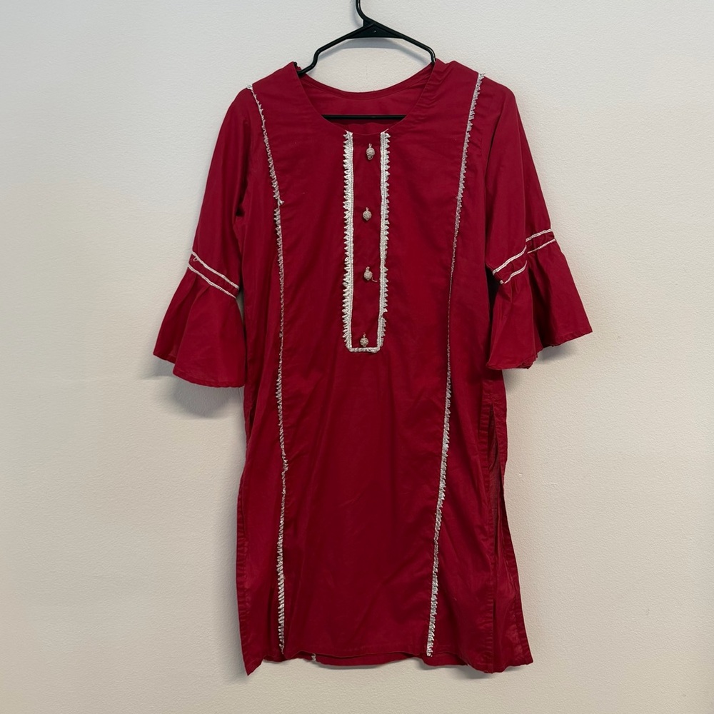Red Kurta with Bell Sleeves